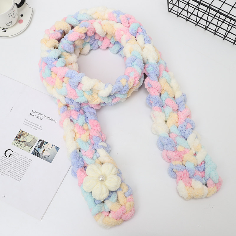 围巾手工编织diy跟着阿呆手织围巾粗线手指毛线材料包自制送女友