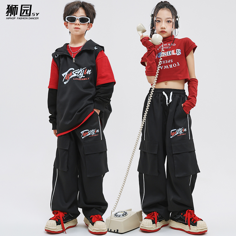 狮园男女童嘻哈假两件卫衣