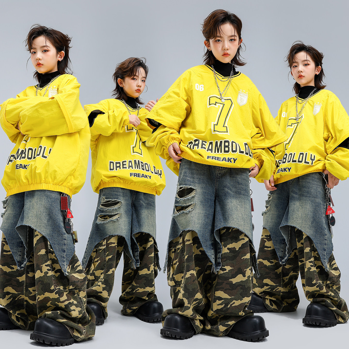 男女童嘻哈街舞长袖卫衣牛仔长裤