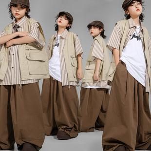 儿童街舞潮服男童嘻哈日系马甲女童街舞套装少儿hiphop街舞演出服