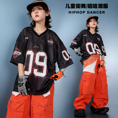 儿童街舞潮服男童美式宽松短袖球服长裤少儿hiphop街舞演出服套装