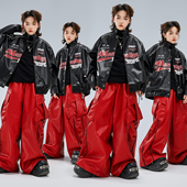 街舞儿童潮服男童嘻哈hiphop宽松机车风夹克元 旦现代舞演出服装 秋