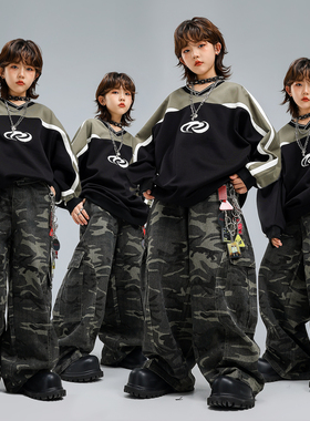 街舞儿童潮服嘻哈hiphop潮牌套装男童个性炸街童装少儿宽松演出服