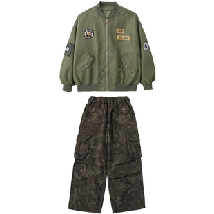 街舞儿童潮服嘻哈迷彩工装裤子套装男女童少儿hiphop爵士舞演出服