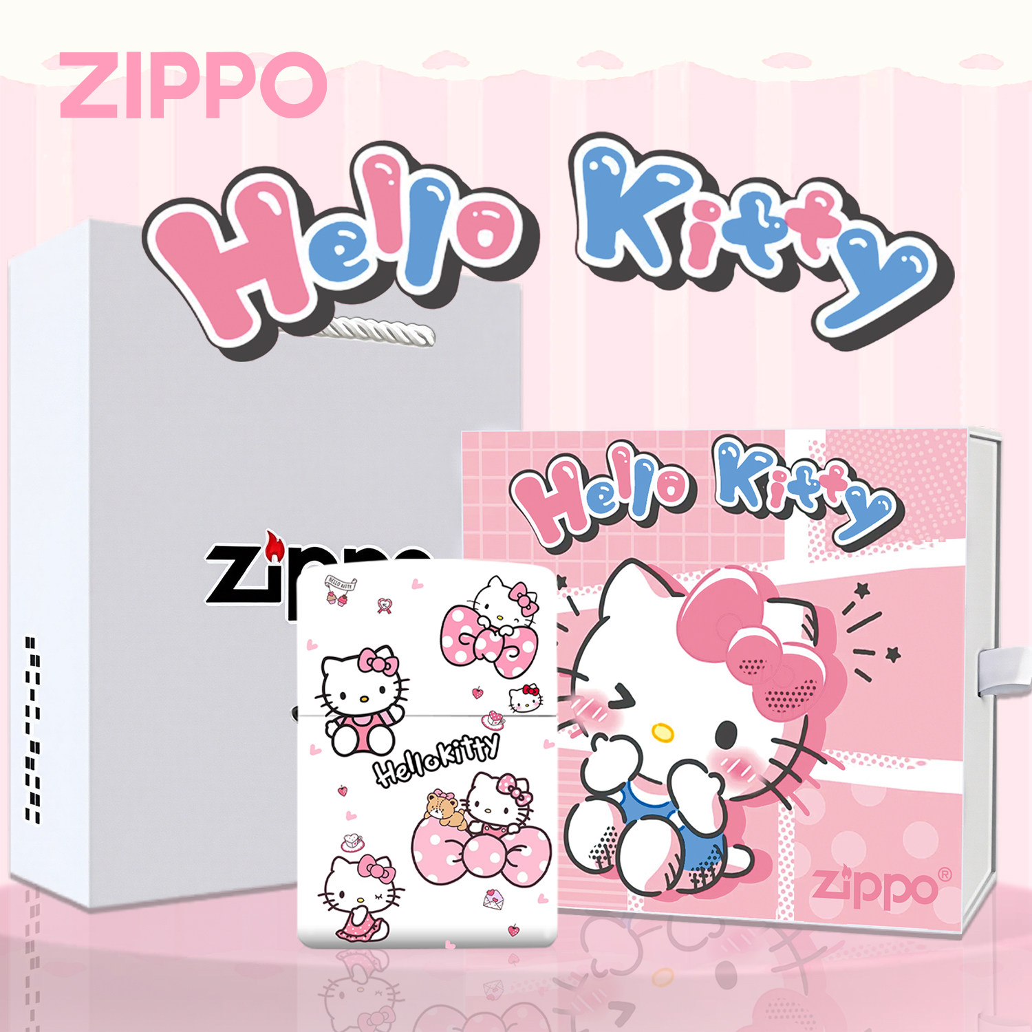 ZIPPO正品Hello Kitty可爱卡通煤油防风打火机送礼收藏男士礼盒