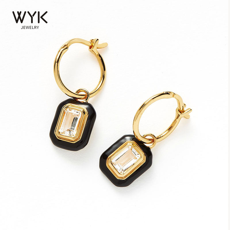 秋冬新品彩色小方糖闪钻耳环可拆卸宝石耳饰女高级感2023年新款潮