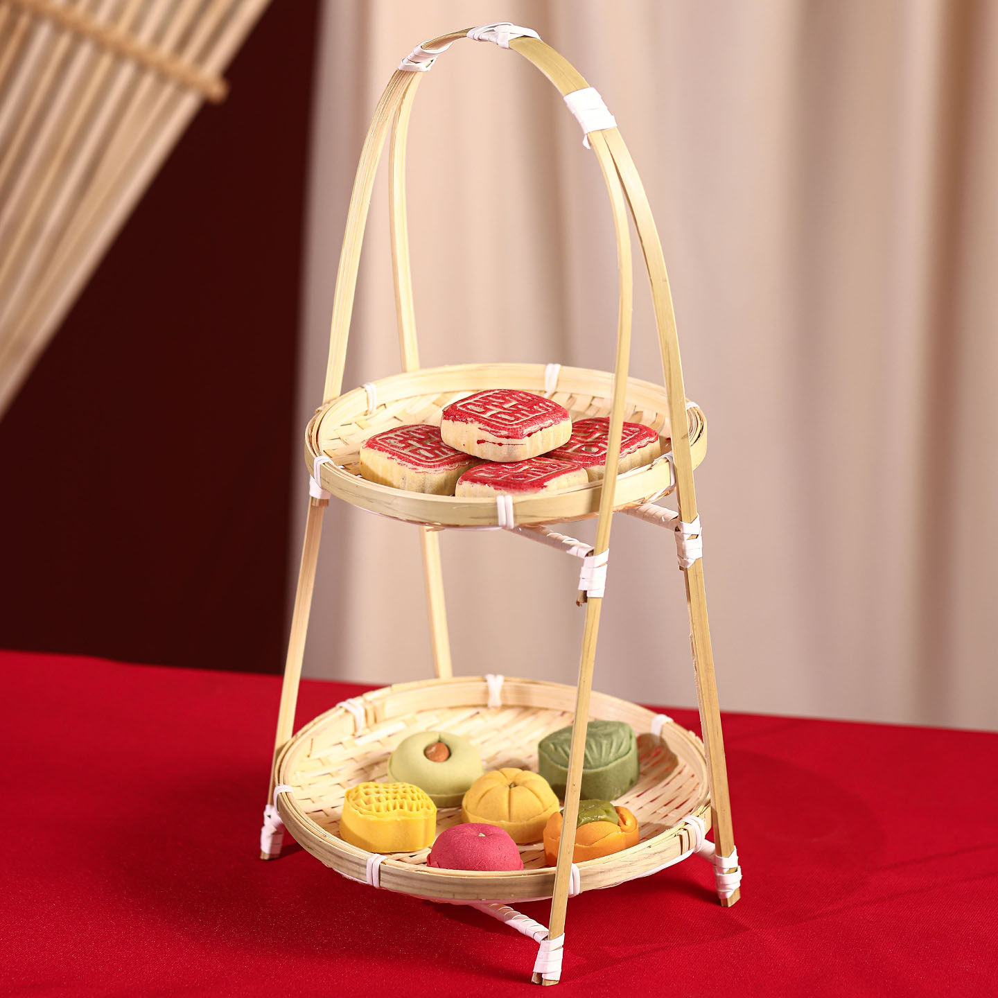 竹编篮子手工竹篮制品点心托盘茶点小提篮双层簸箕竹筐盘子幼儿园