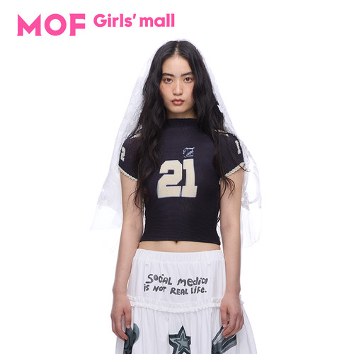 MOF少女百货 木子洋明星同款黑色星星21褶皱衫26夏季百搭辣妹T恤