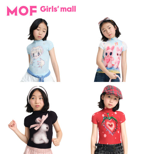 MOF少女百货 儿童款褶皱上衣童趣涂鸦T恤夏透气正肩短袖t恤褶皱衫