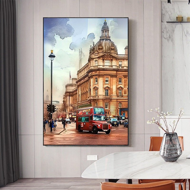 英国伦敦街景装饰画公寓欧式巴黎城市风景挂画小众特色艺术壁画