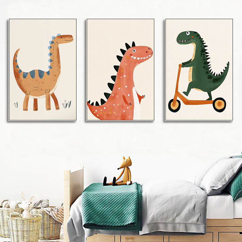 卡通恐龙装饰画儿童房简约治愈系创意益智挂画卧室床头可爱壁画,家居饰品,现代装饰画,淘宝优惠券,粉丝福利购,淘宝优惠卷