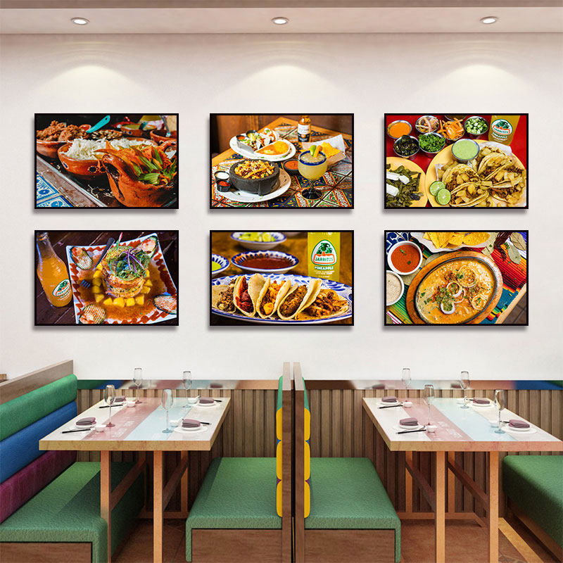 西餐厅装饰画网红小吃店墨西哥鸡肉卷挂画塔克taco玉米片卷饼壁画