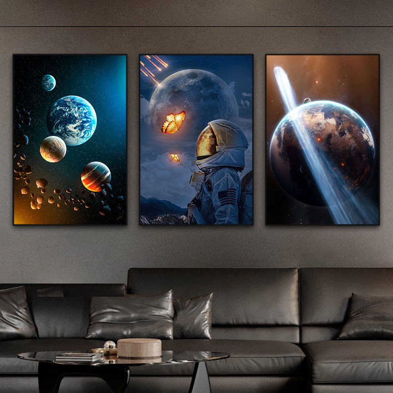宇宙星球挂画卧室科技馆太空航空主题装饰画男孩房间地球科学壁画