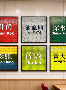 香港地名港风装饰画旺角深水埗港式茶餐厅挂画复古餐饮奶茶店壁画