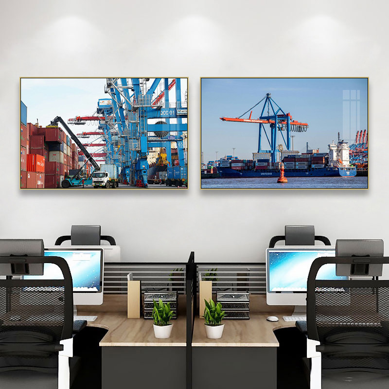 国际贸易跨境公司装饰画轮船物流港口集装箱挂画海运物流公司壁画