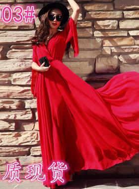 elegant dress long skirt beach red long super chiffon slim