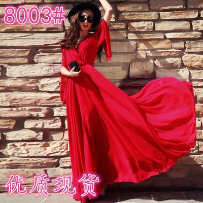 elegant dress long skirt beach red long super chiffon slim