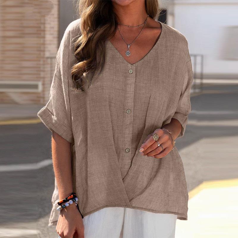 pullover cotton casual and V-neck loose-fitting shirt linen