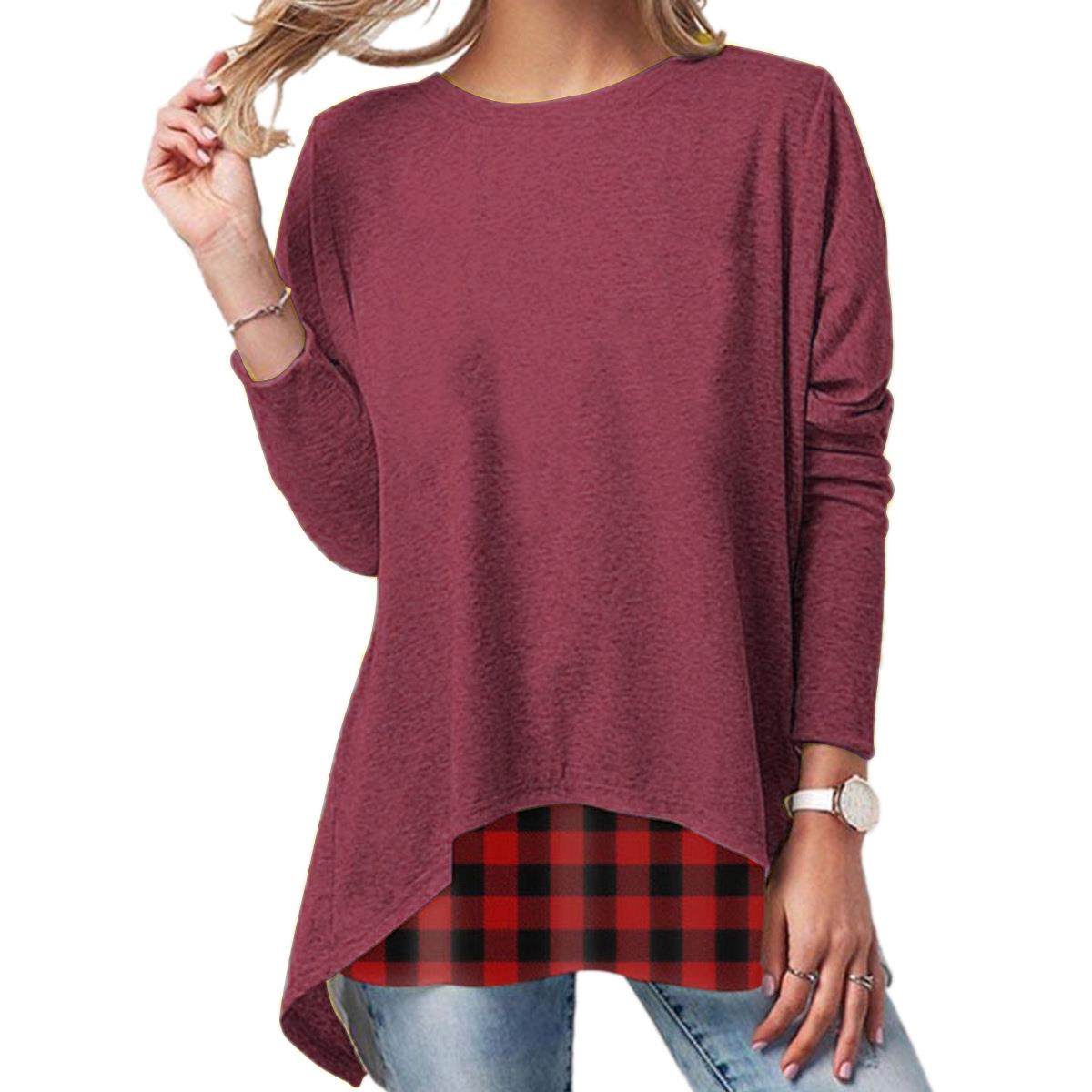 long solid color neck pullover round Womens sleeve