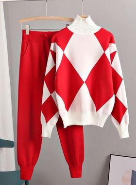 suit two-piece knitted pants long-sleeved women for suit