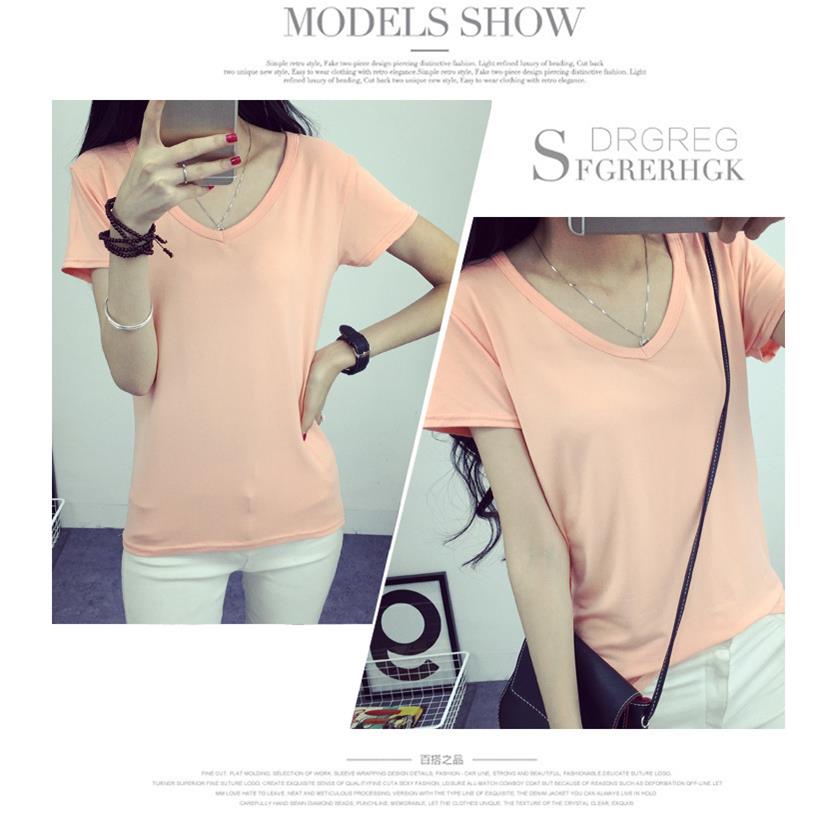 Solid color V-neck student top short-sleeved T-shirt ladies