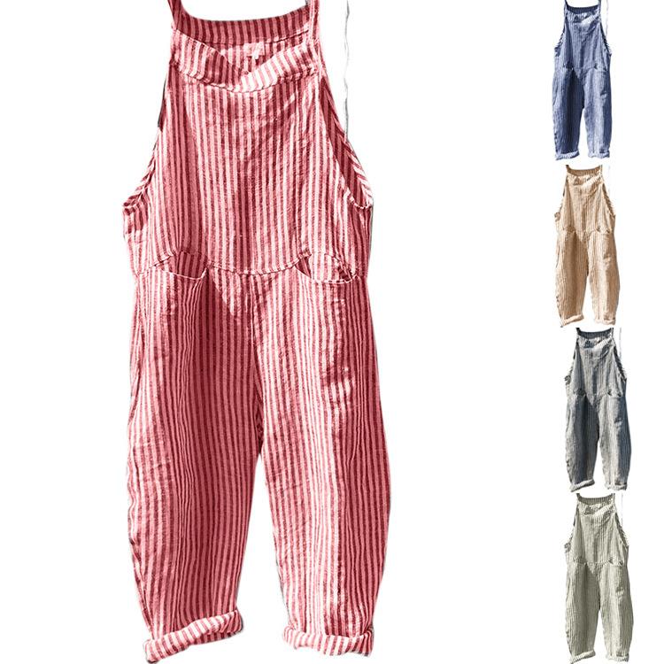 Women's overalls striped jumpsuit wide-leg trousers