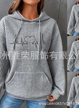 Womens Checked Sweatshirt with Drawstring Hood and Insert