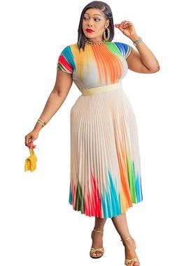 Womens casual plus size dress short sleeve skirt fashion