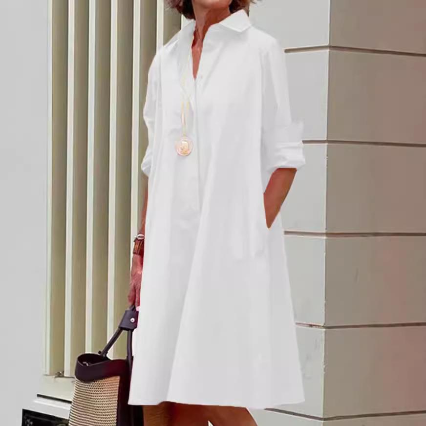 Solid length shirt sleeve women medium long lapel simple