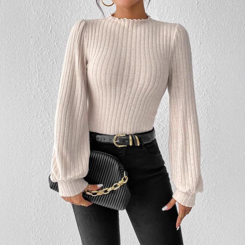 top brushed sleeve Wave stand ribbed sleeve collar small