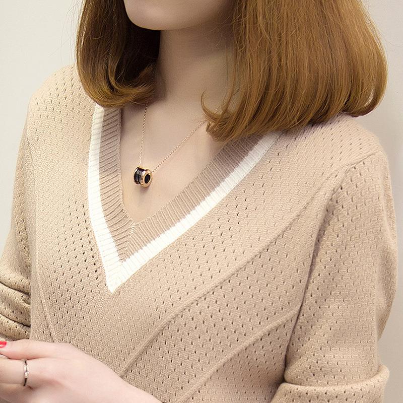 Short V-neck sweater for women long-sleeved pullover