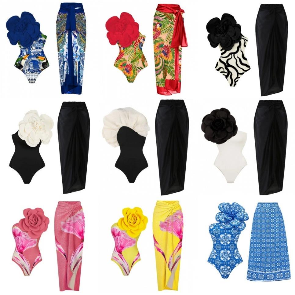 One-piece swimsuit with big flower decoration sexy toucan