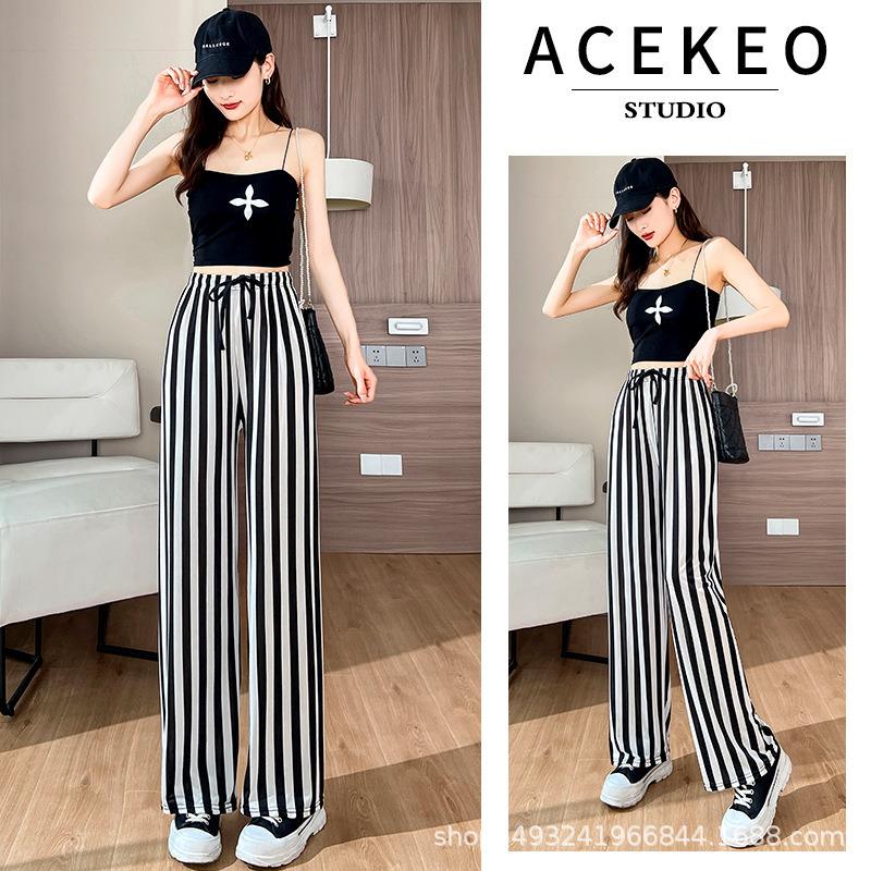mopping straight-leg loose casual striped vertical white