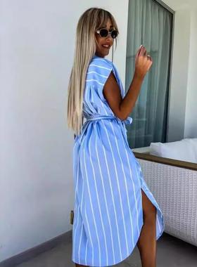 belt casual shirt dresses dress ankle-length colla women