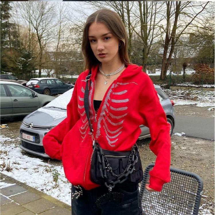 sweatshirt zipper sternum Street style hooded diamond solid