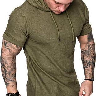 casual Mens with sleeved hood solid color short fashion