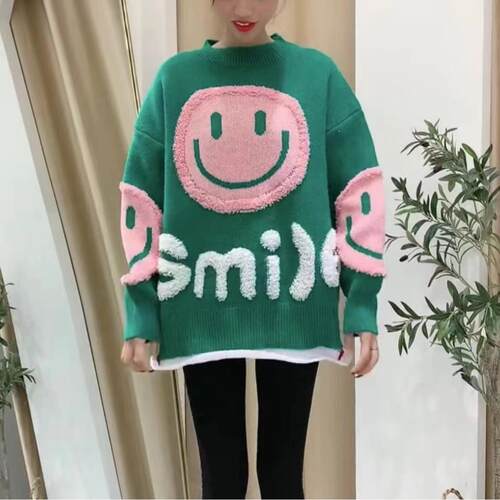 Fake two-piece knitted sweater for women loose stitching