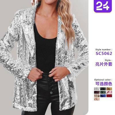 Casual Sequin Top Long Sleeve Commuter Lapel Temperament