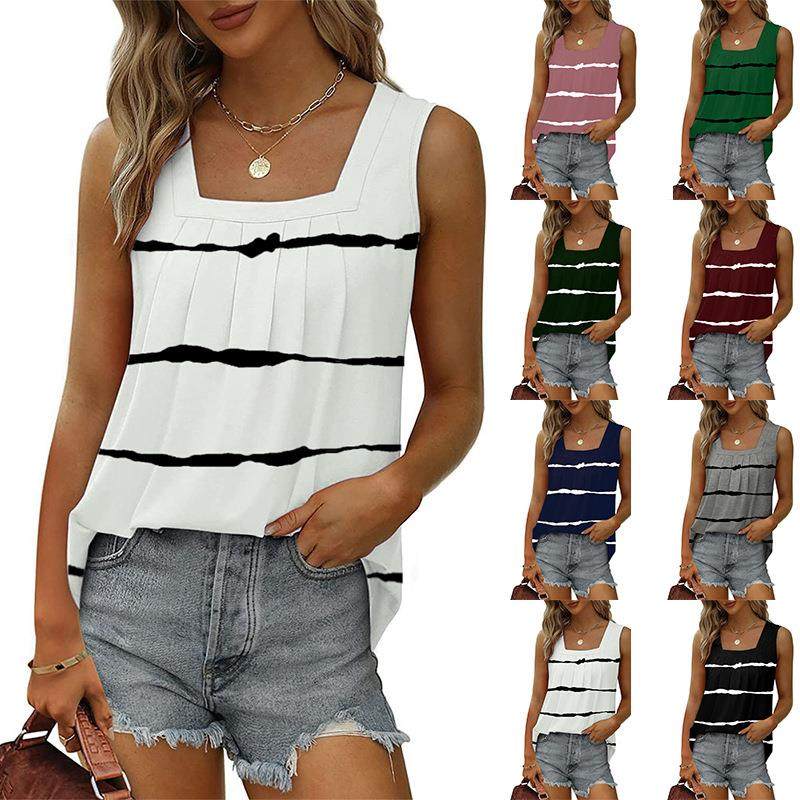 Women's vest T-shirt striped casual collar all-match top