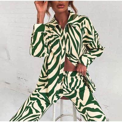 Street trendy printed pants suit long-sleeved all-over