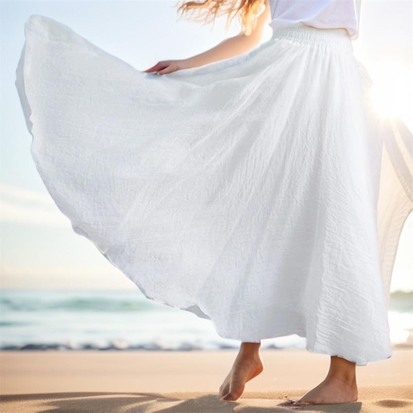 Solid linen long womens and skirt holiday cotton beach