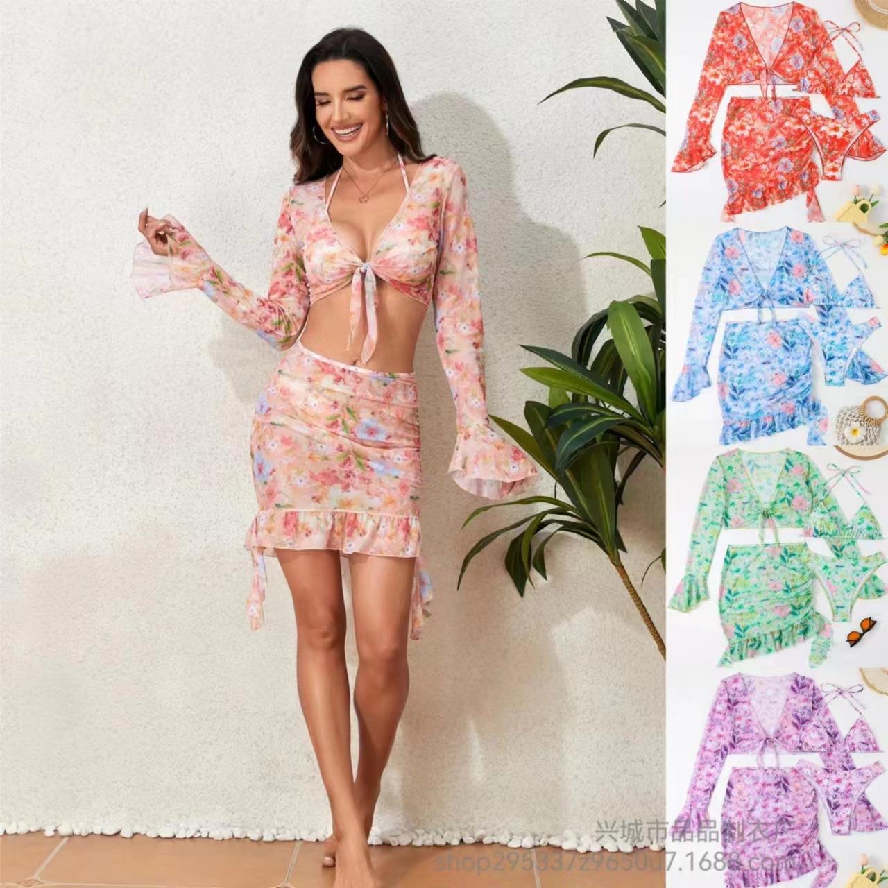 Sexy swimsuit with ruffled hem and tight short skirt