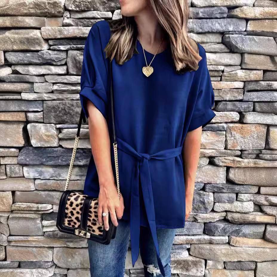 pieces pants sets for womens outfits solid neck sashes