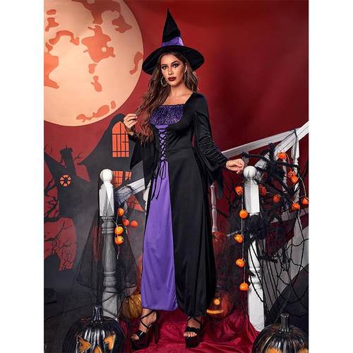 Halloween witch costume adult role play purple dress stage
