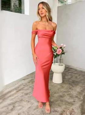 newasia satin sexy dresses off shoudler irregular ruched