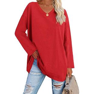 Neck Sleeve Top Drop Color Shoulder Loose Womens
