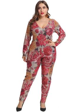 self-invited neck size tight jumpsuit to plus sequin