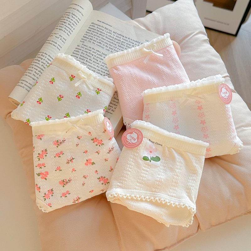 7A抑菌内裤女生纯棉中腰大码日系碎花透气舒适少女三角裤学生裤头