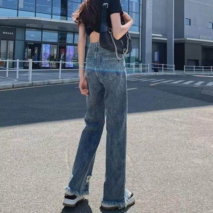 毛边破洞直筒裤女小个子春秋2025新款宽松高街vibe设计感九分裤潮,女装/女士精品,牛仔裤,淘宝优惠券,粉丝福利购,淘宝优惠卷