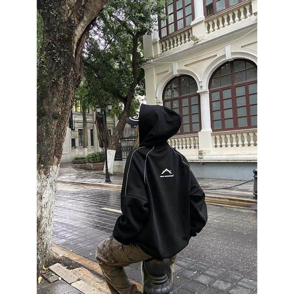 ATKFY美式复古字母印花连帽卫衣男女秋季新品潮牌宽松情侣外套ins